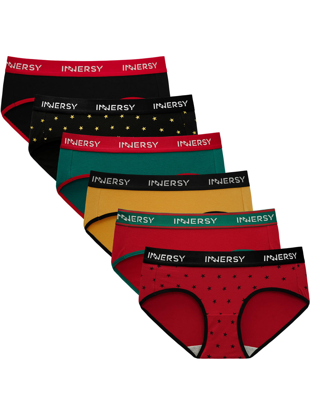 INNERSY Womens Cotton Underwear Hipster Black Panties Wide Waistband 6-Pack  (XS, Black) 