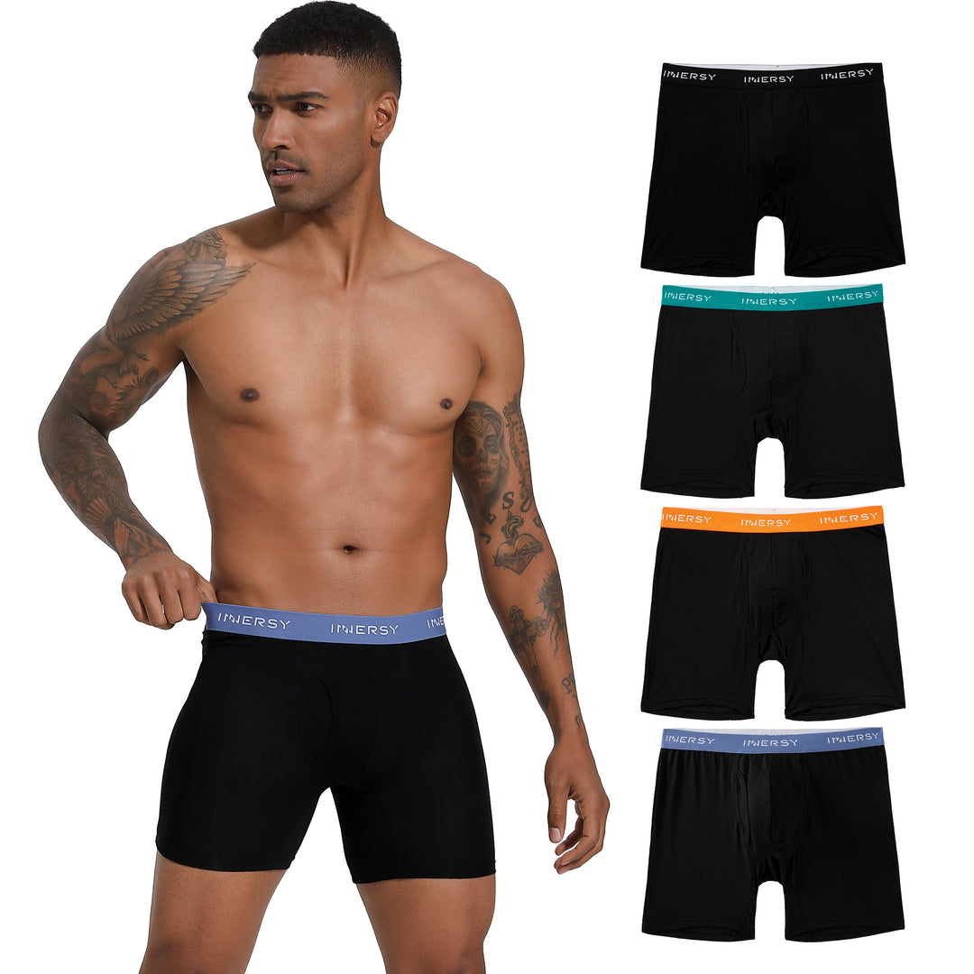 Men's Bamboo Viscose Boxer Briefs Moisture-Wicking Underwear 4-Pack