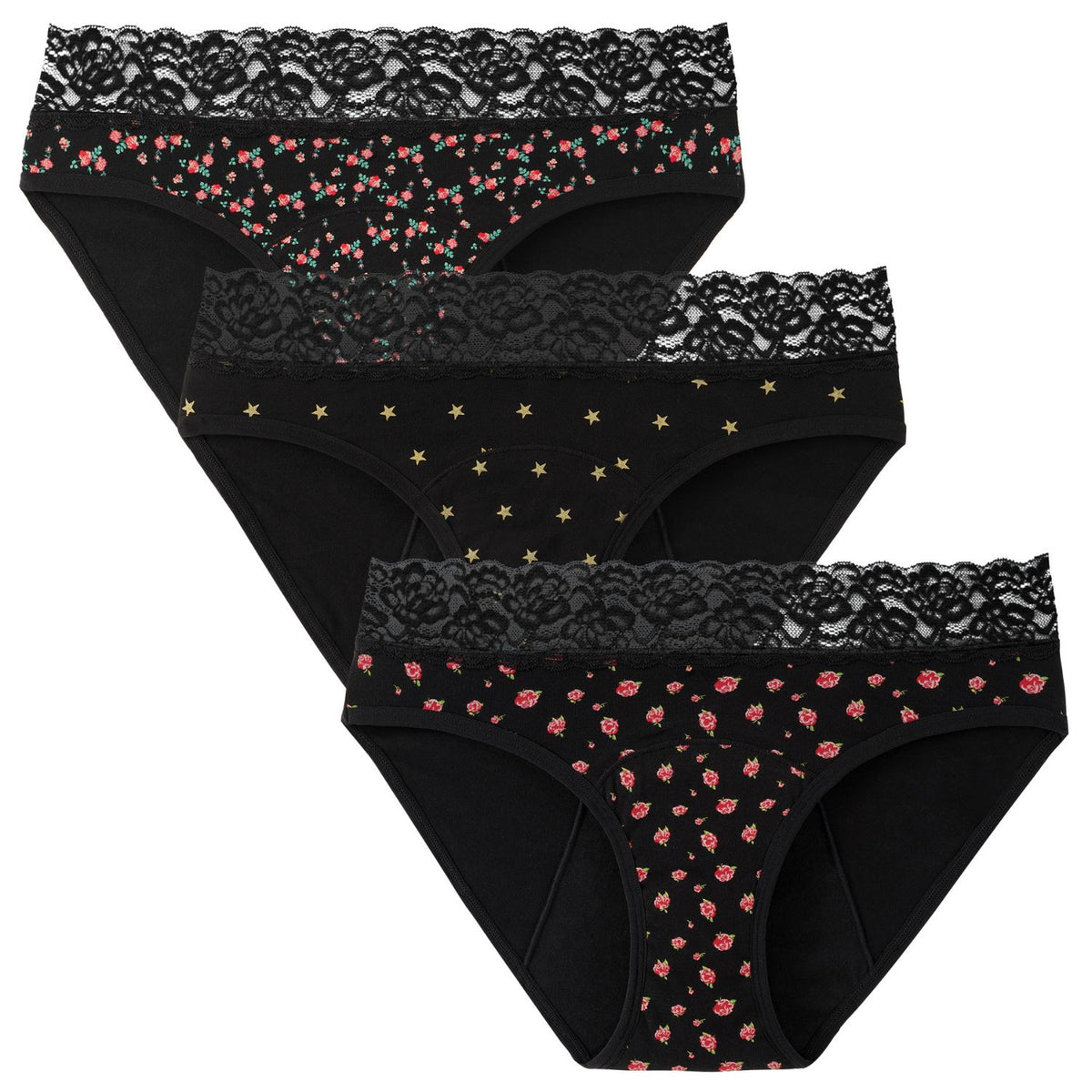 Women's Cotton Lace Period Panties 3-Pack