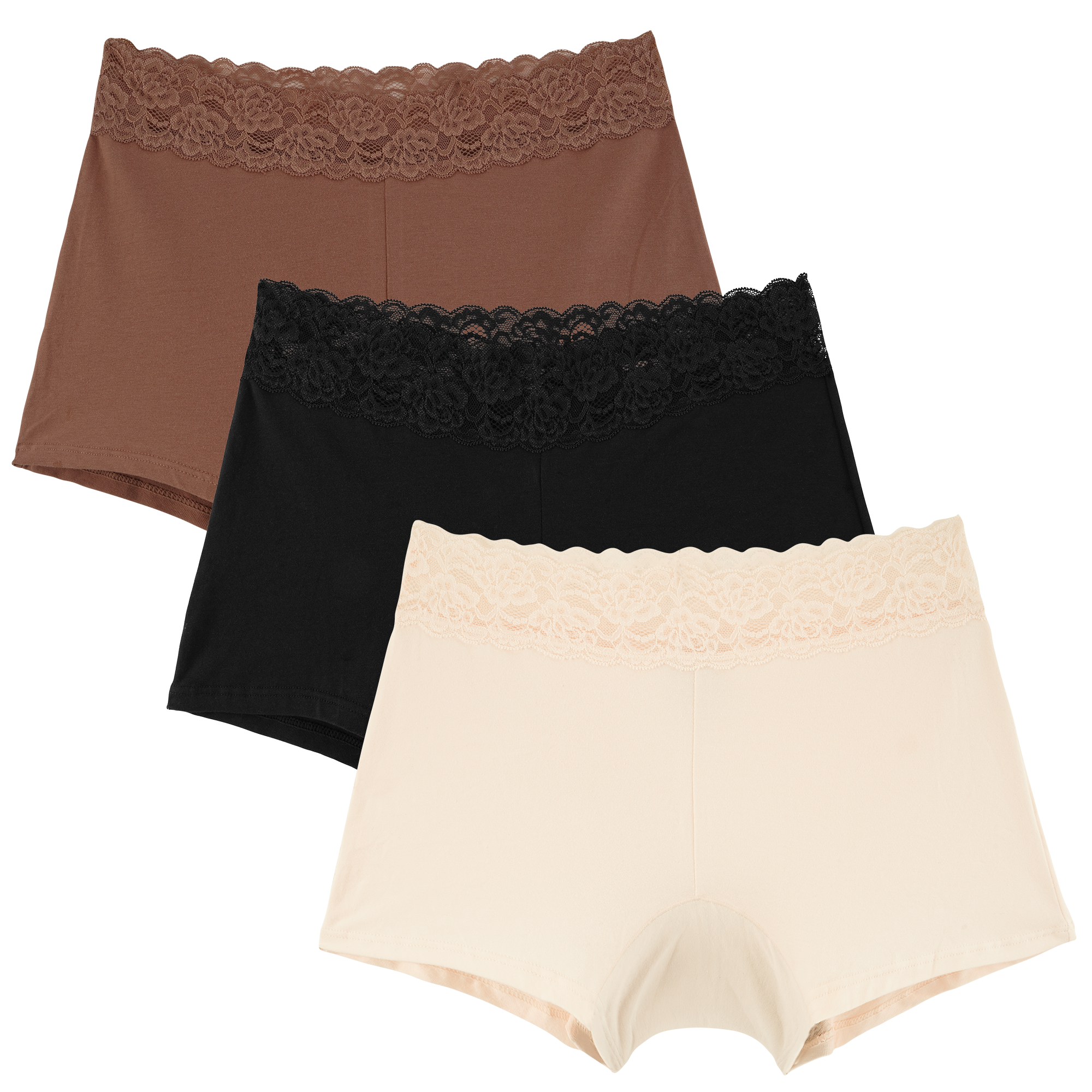 Women's Lace Underwear Cotton Soft Boyshorts Panties 3-Pack