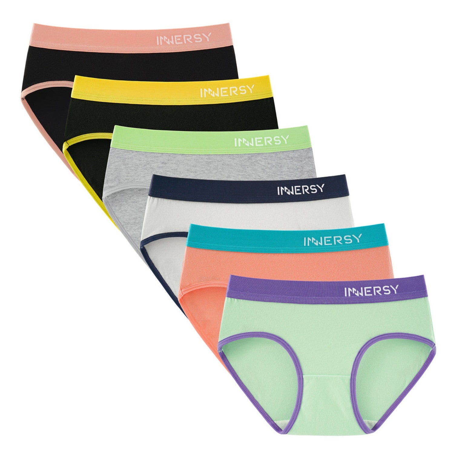 Girls Aged 8-16 Contrasting Color Briefs 6-Pack