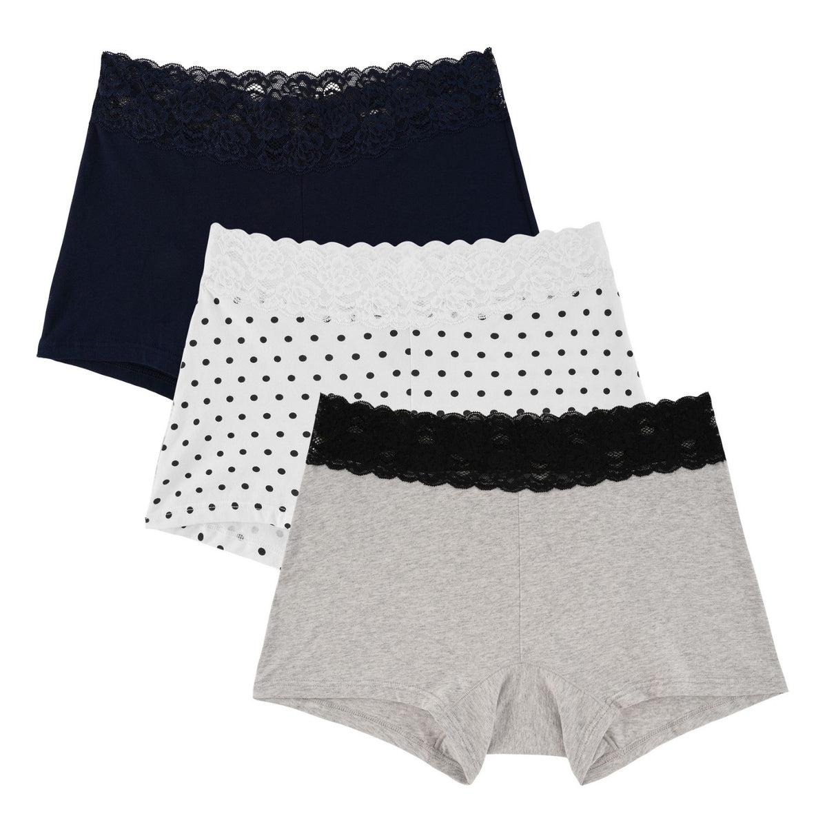Women's Lace Cotton Soft Boyshorts 3-Pack