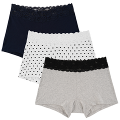 Women's Lace Underwear Cotton Soft Boyshorts Panties 3-Pack