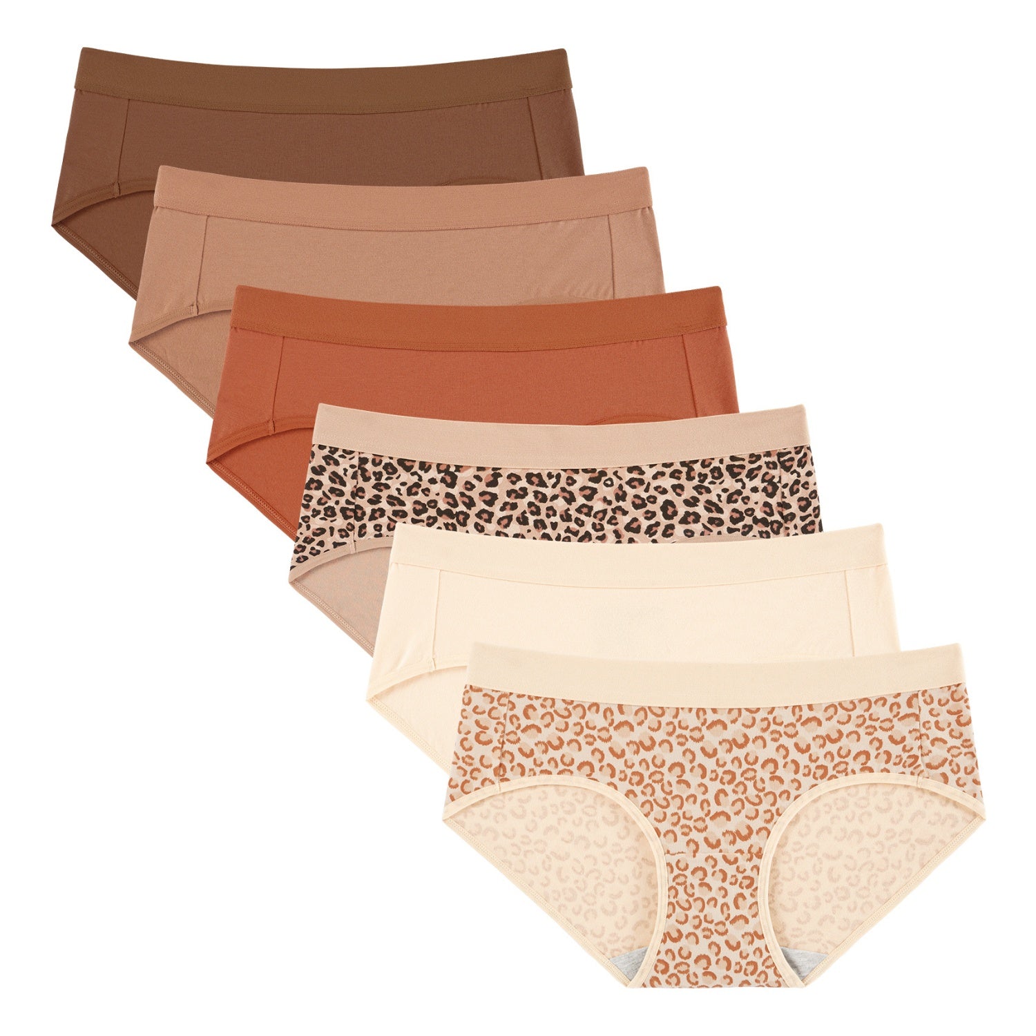 Womens Mid Rise Cotton Wide Waistband Hipster 6-Pack