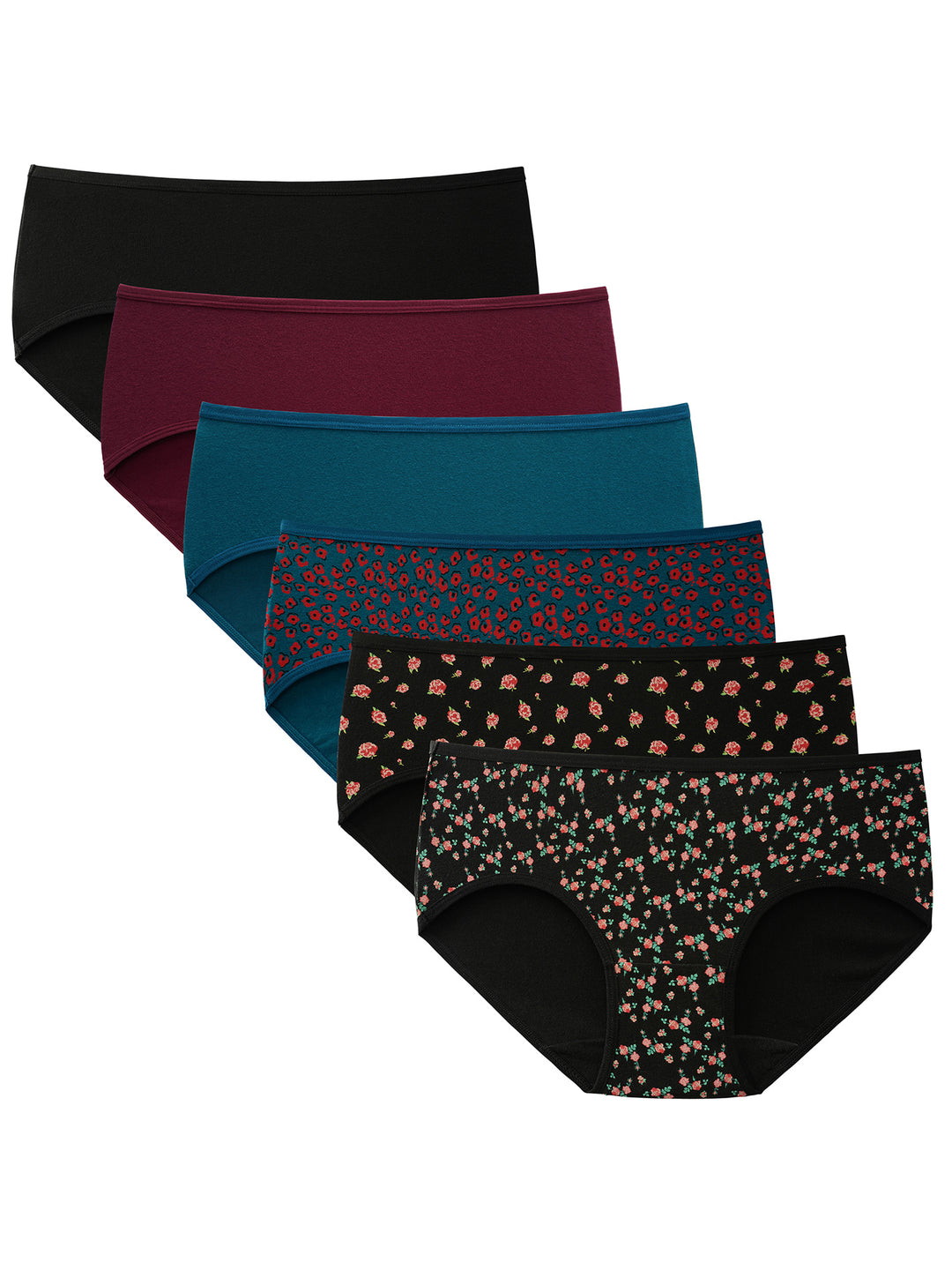 INNERSY Underwear for Women Cotton Hipster Panties Wide Waistband Pack of 6  (Small, Athletic) 