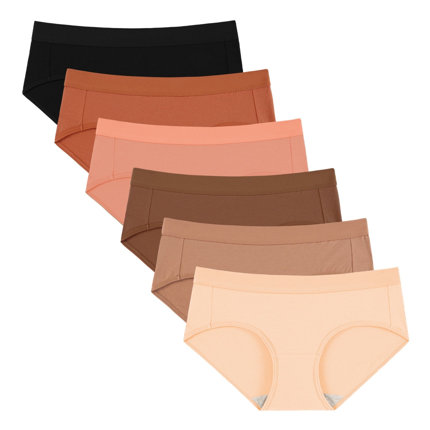 Womens Mid Rise Cotton Wide Waistband Hipster 6-Pack