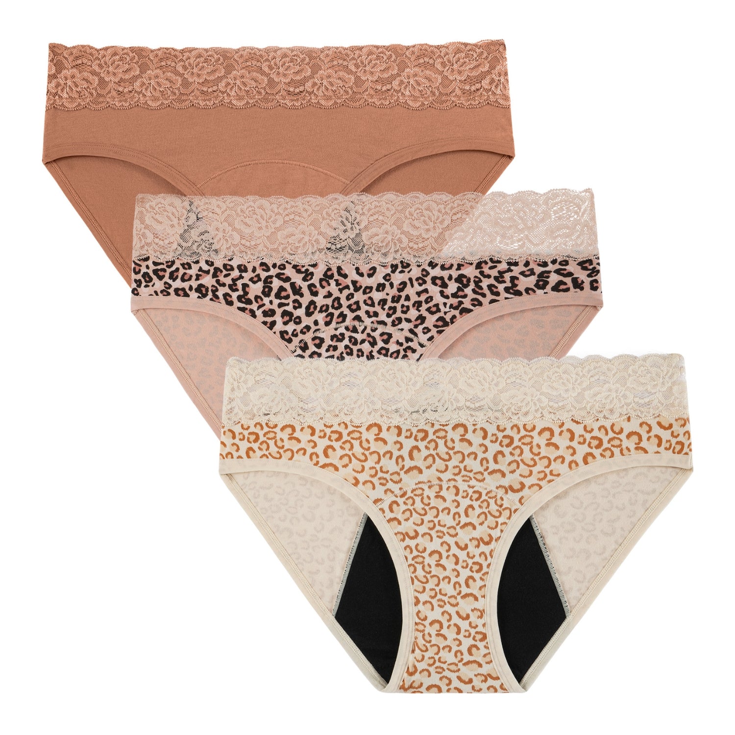 Women's Cotton Lace Period Underwear 3-Pack