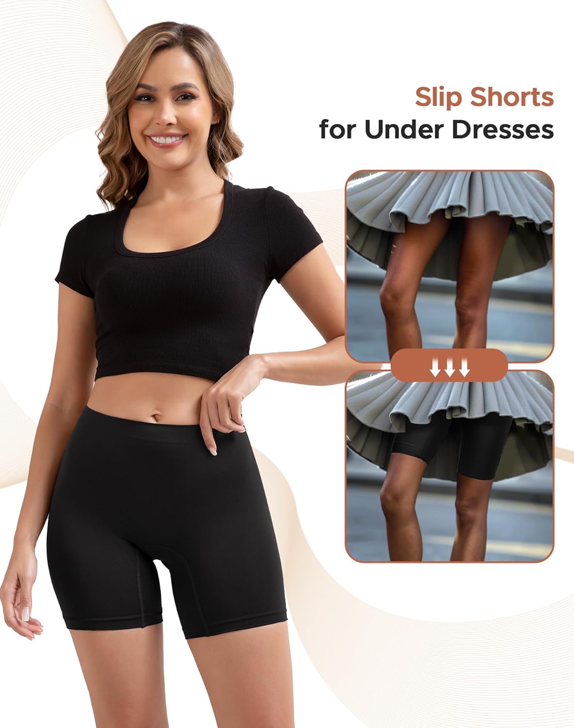best shorts to wear under dresses to prevent chafing INNERSY Women's Slip Shorts for Under Dresses High Waisted Shorts(Black, X-Small) at Amazon Women's Clothing store