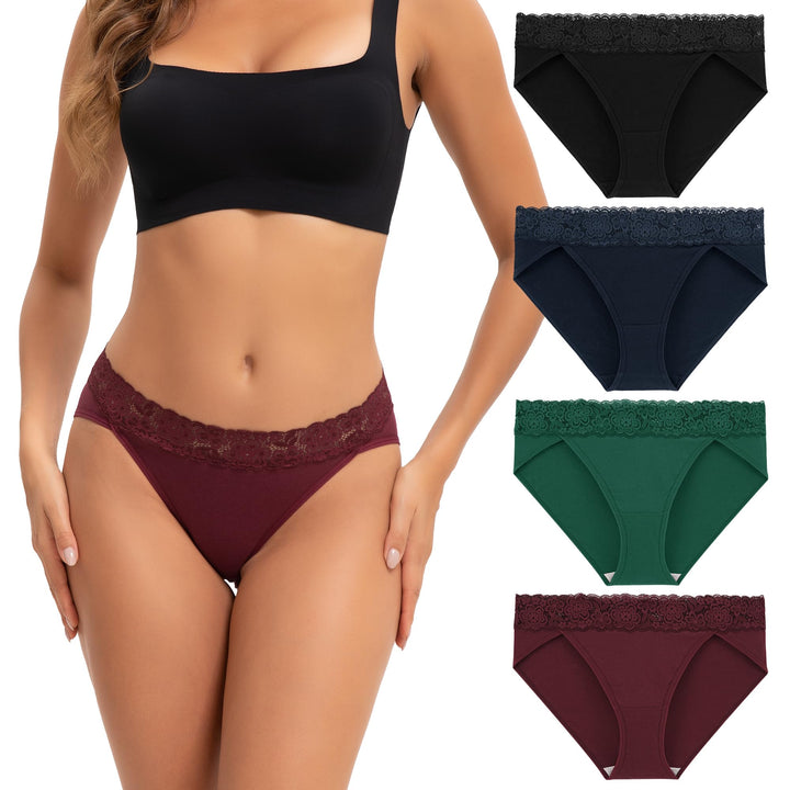 Women's High Cut Lace Bikini Panties 4-Pack