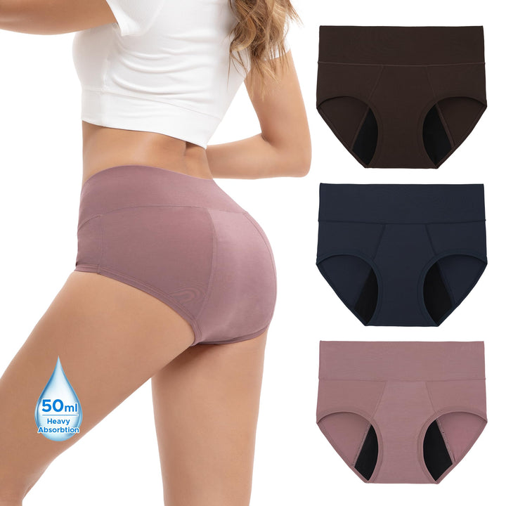 Women's High Waisted Bamboo Viscose Heavy Flow Period Panties 3-Pack