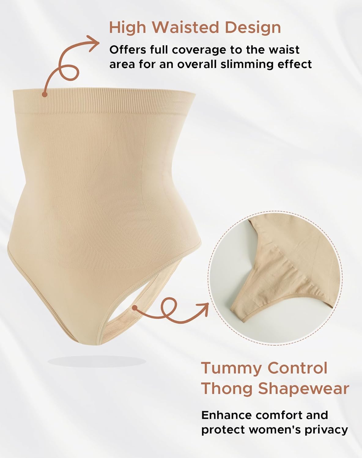 Women's High Waisted Seamless Tummy Control Thong Shapewear 3-Pack