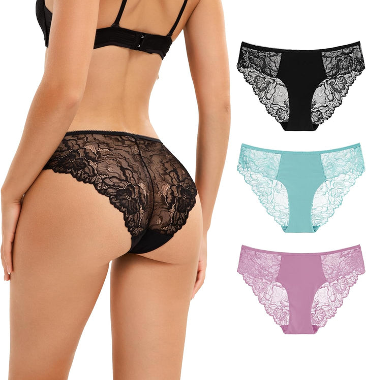 Women's Lace Cheeky Bikini Panties 3-Pack