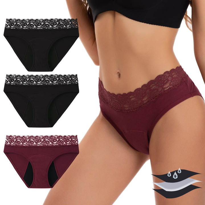 Women's Cotton Lace Period Panties 3-Pack