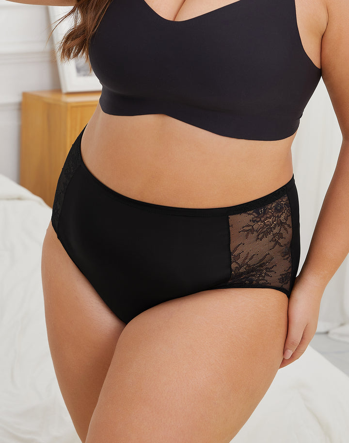 Women's Plus Size Lace Nylon High Waisted Panties 3-Pack