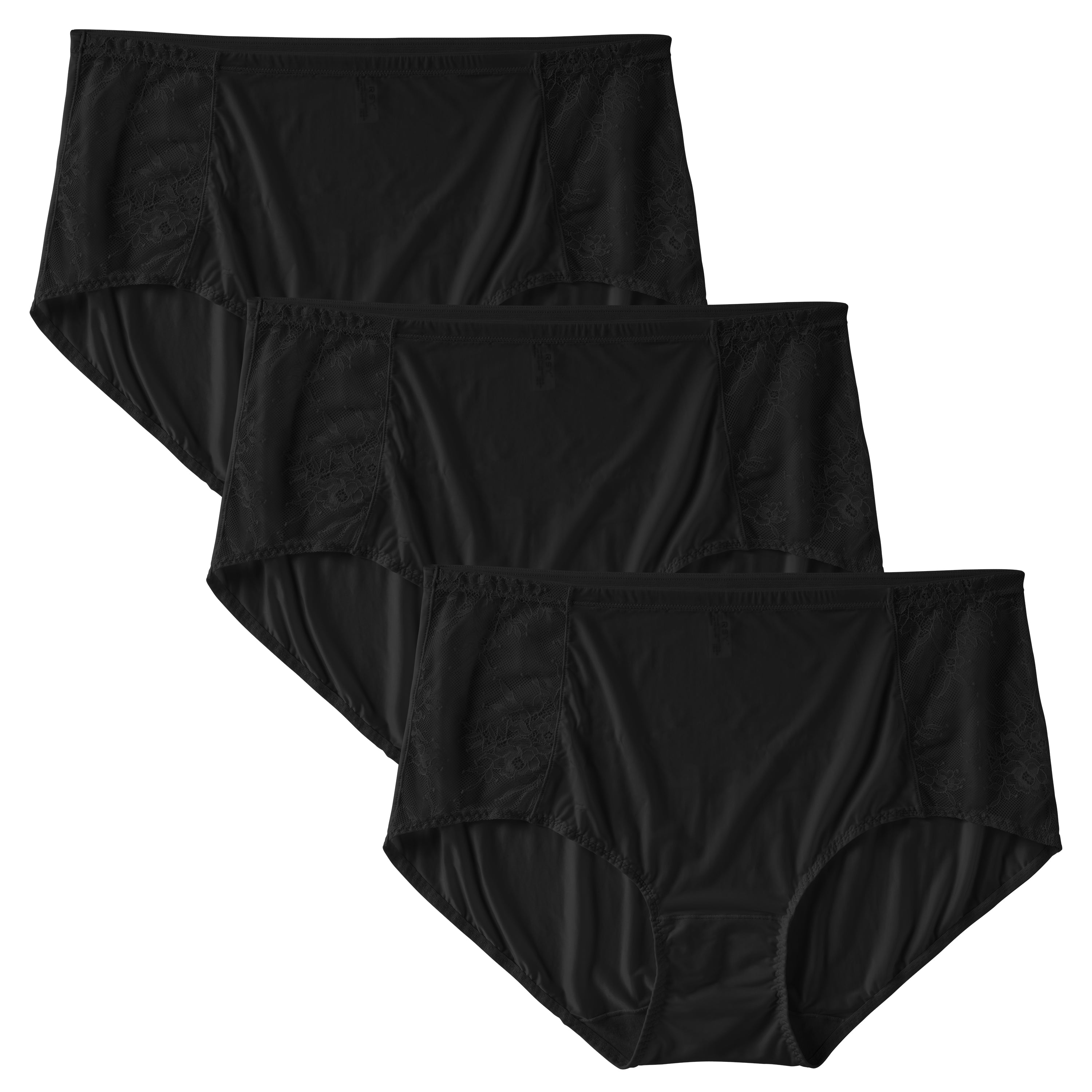 Women's Plus Size Lace Nylon High Waisted Panties 3-Pack