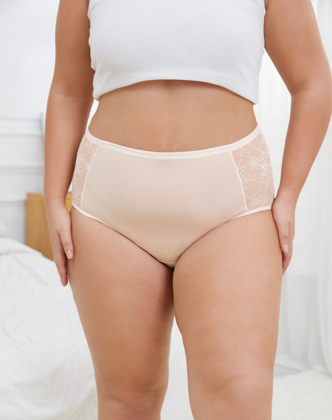 Women's Plus Size Lace Nylon High Waisted Panties 3-Pack