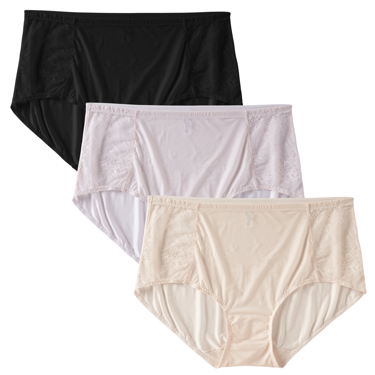 Women's Plus Size Lace Nylon High Waisted Briefs 3-Pack