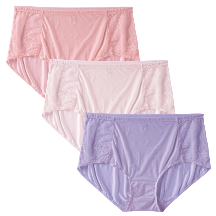 Women's Plus Size Lace Nylon High Waisted Panties 3-Pack