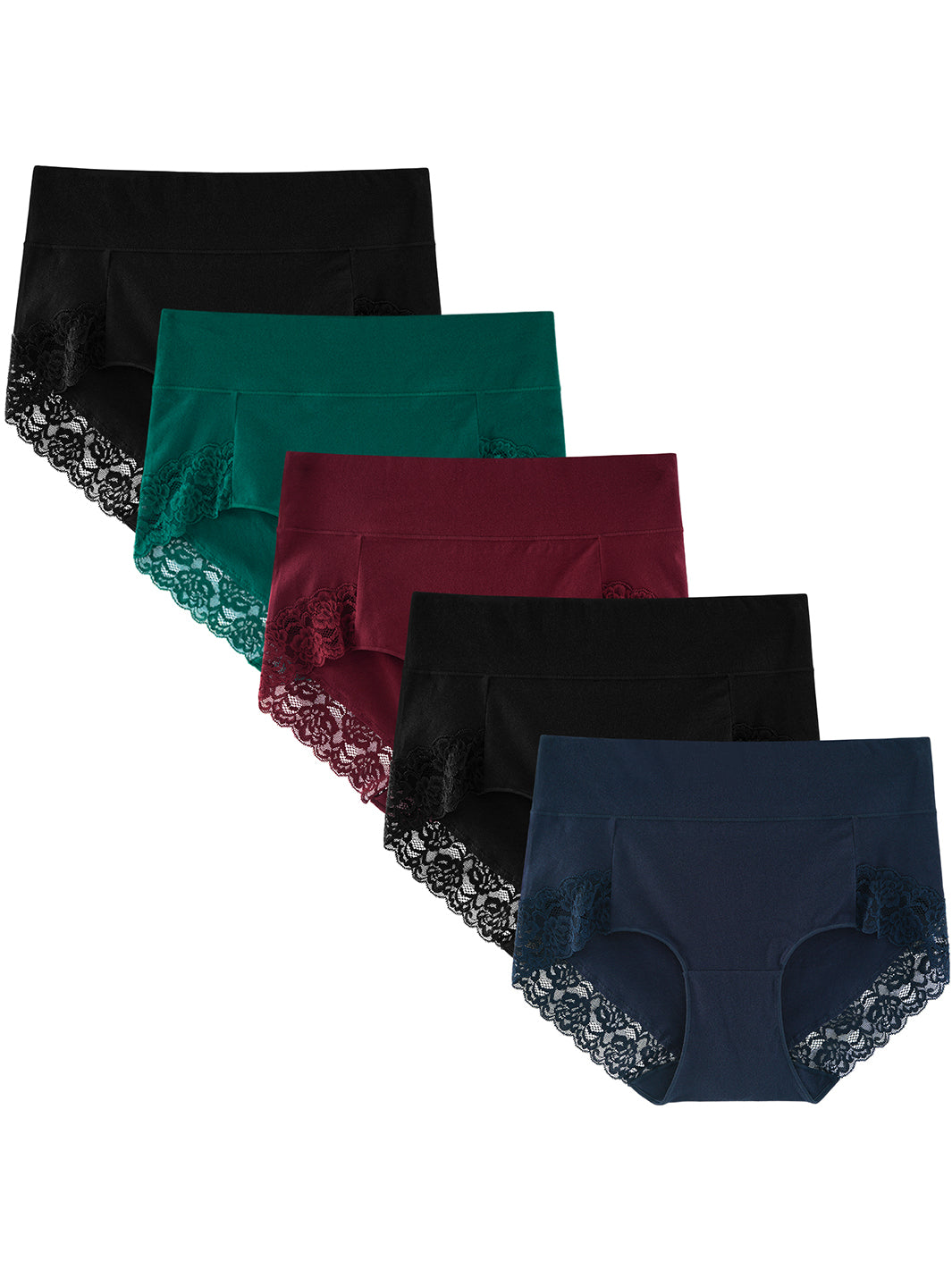 Women's Lace Trim High Waisted Briefs 5-Pack
