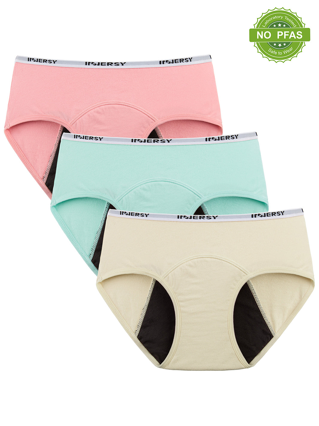 INNERSY Period Underwear for Teens Cotton Leekproof Menstrual Panties  3-Pack (M(10-12 yrs), Refreshing Blue Pink Polka Dots)