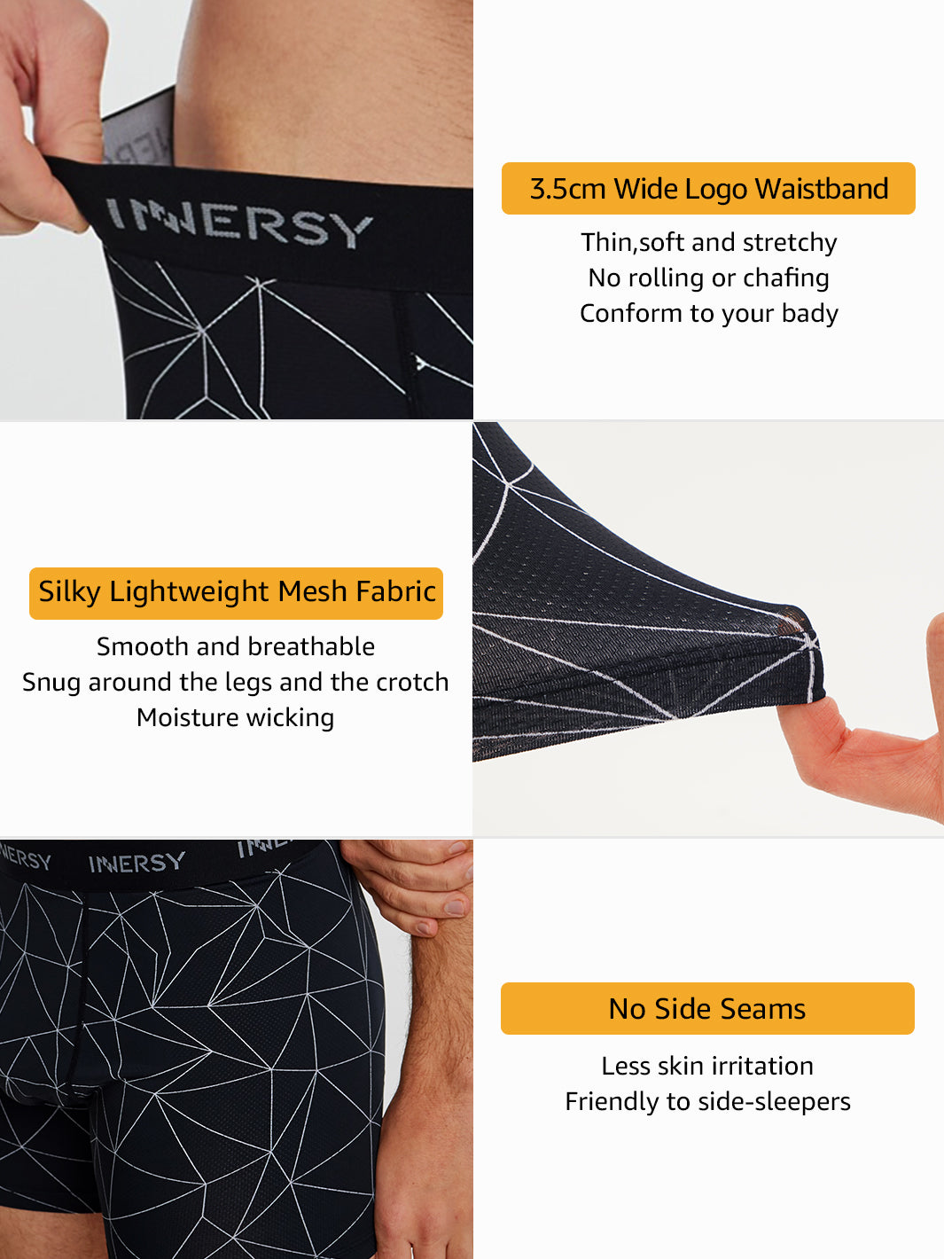 INNERSY Men's Seamless Boxer Briefs Breathable Underwear Moisture-Wicking  Trunks 4-Pack(Black,Small) at  Men's Clothing store
