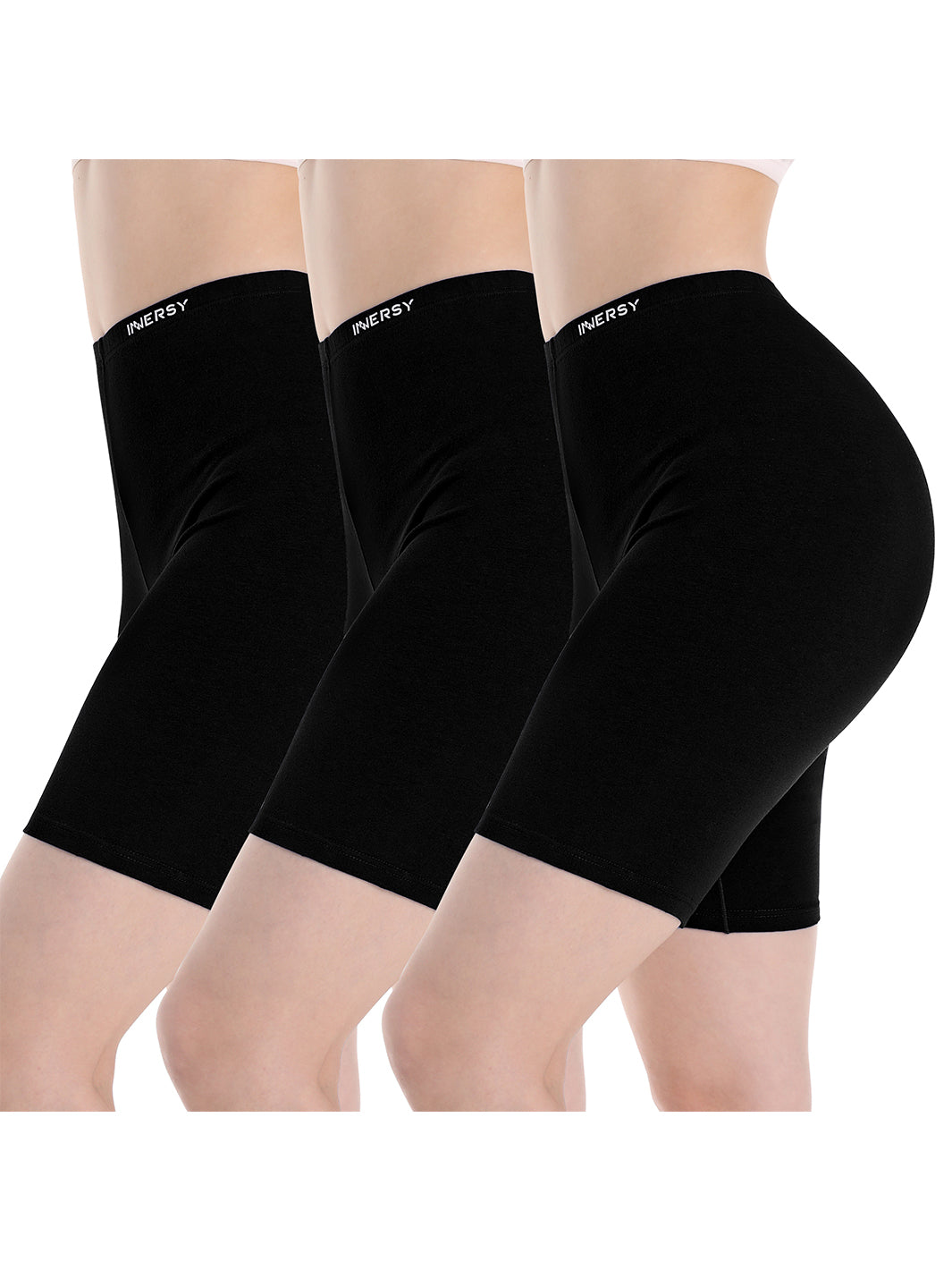 INNERSY Slip Shorts for Women High Waisted Under Dresses Summer Shorts 3  Pack (L, Black/Nude/White)