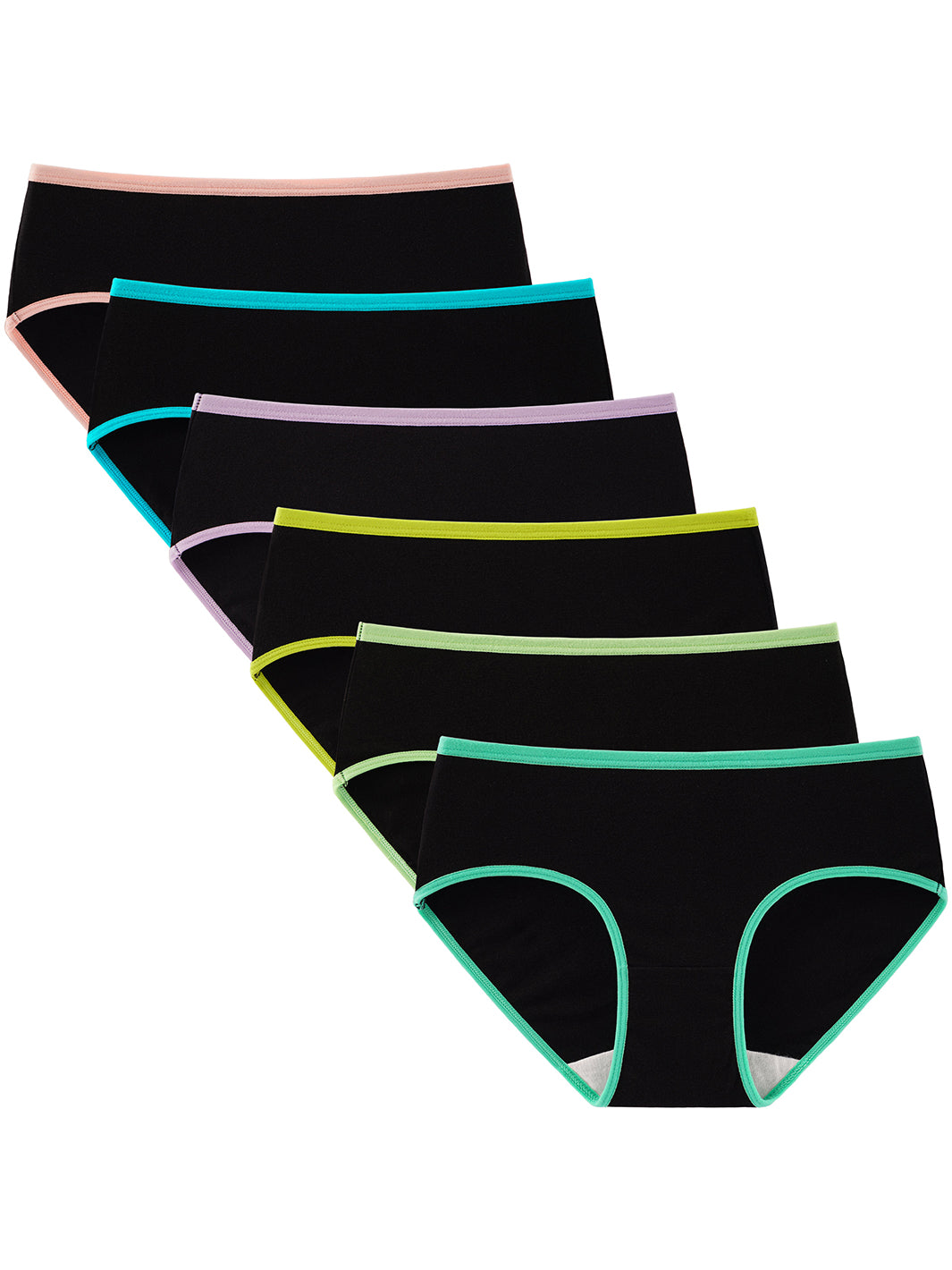 INNERSY Teen Girls'Underwear Cotton Briefs Wide Waistband Sporty Panties 6  Pack (S(8-10 yrs), Dark) 