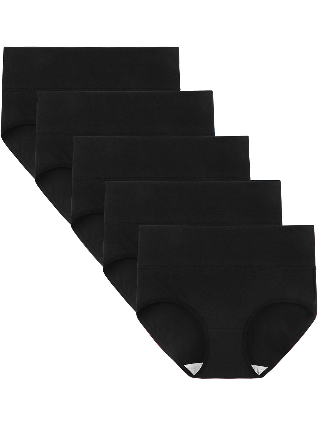 INNERSY Women's Plus Size XL-5XL Cotton Underwear High Waisted Stretchy  Briefs 5-Pack(3XL,Black)