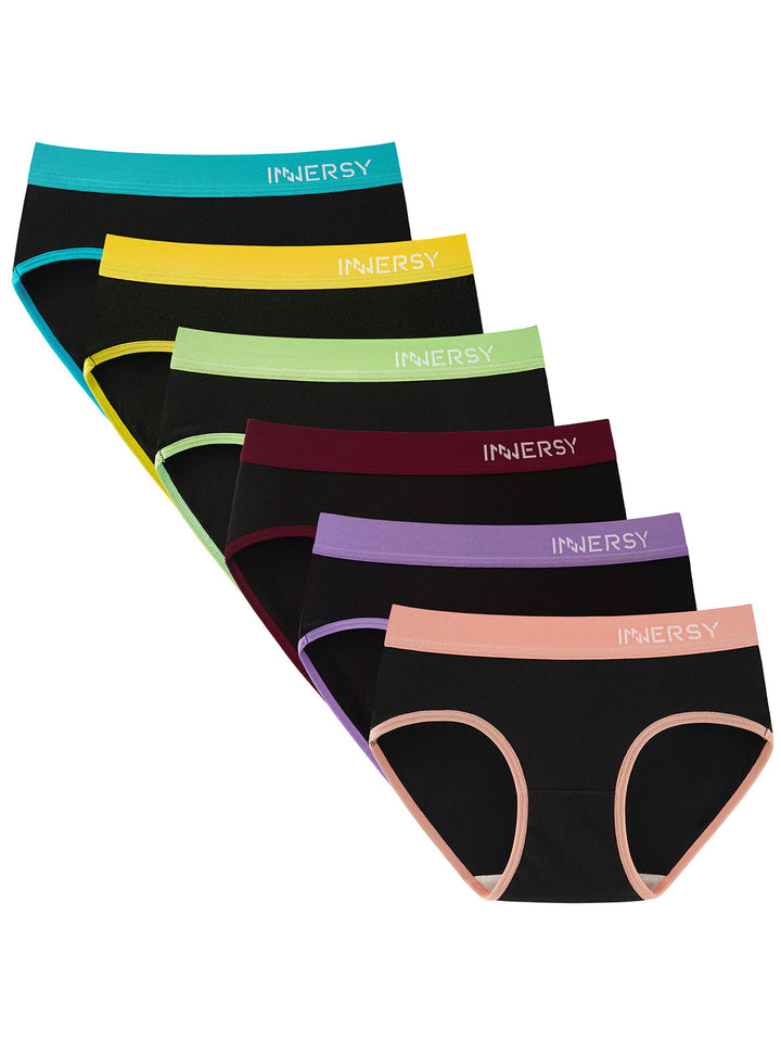 Teen Girls' Contrasting Color Briefs 6-Pack