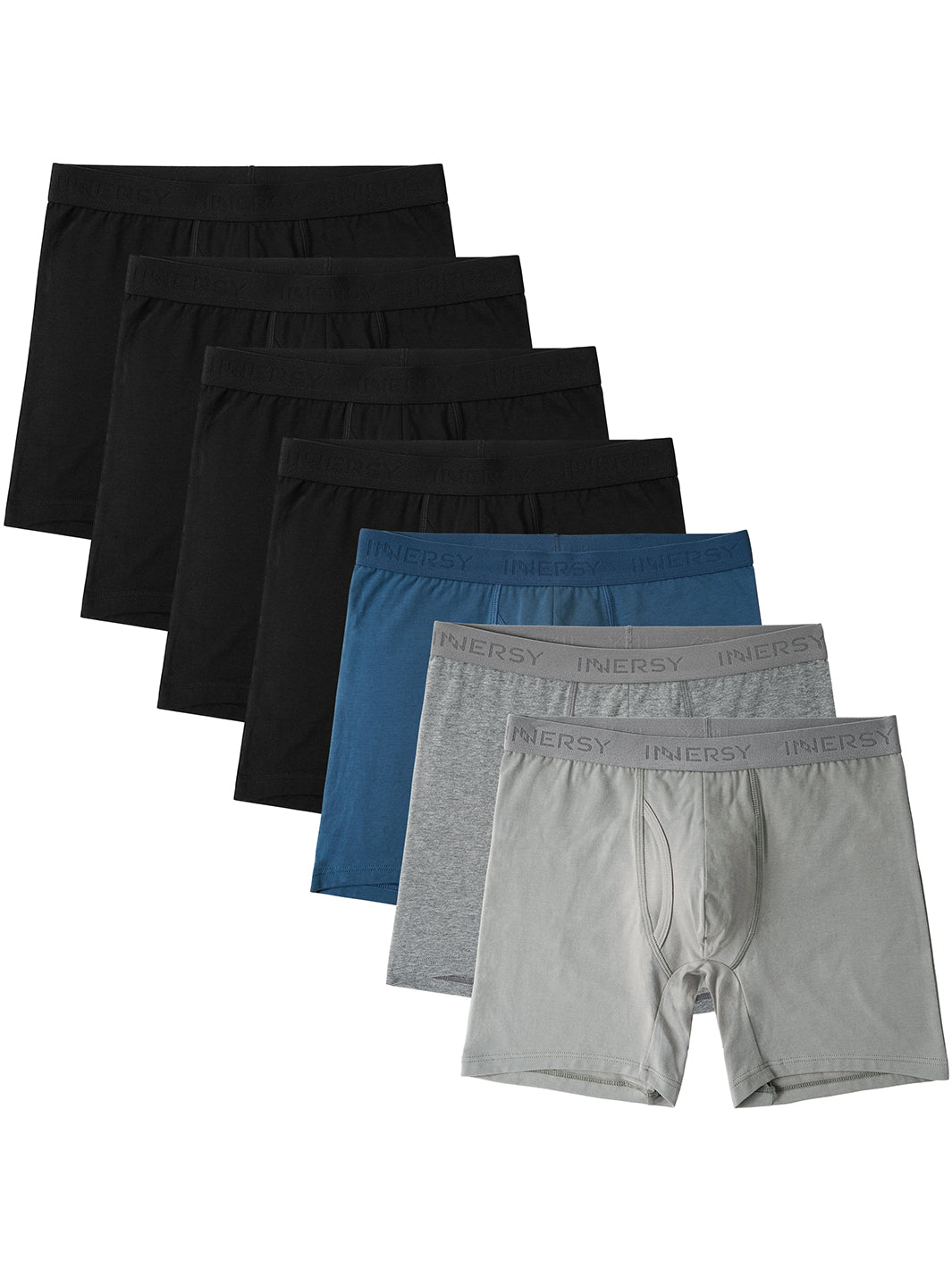 INNERSY Mens Boxer Briefs with Fly Cotton Stretchy Underwear 7 Pack (Black  With Colorful Waistband, Small) 